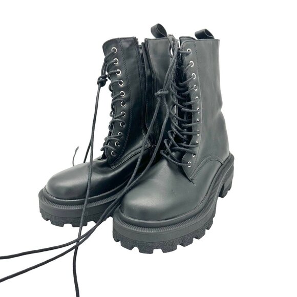 Missguided Combat Boots Size 6.5 Black Lace Up Side Zip Platform 2 in Heel NWOT - Picture 1 of 7
